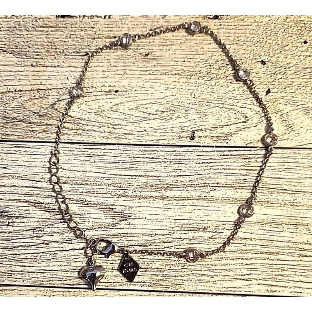 Silver-tone Ankle Bracelet Crystal Chain Anklet Heart Charm Adjustable 9"-11"